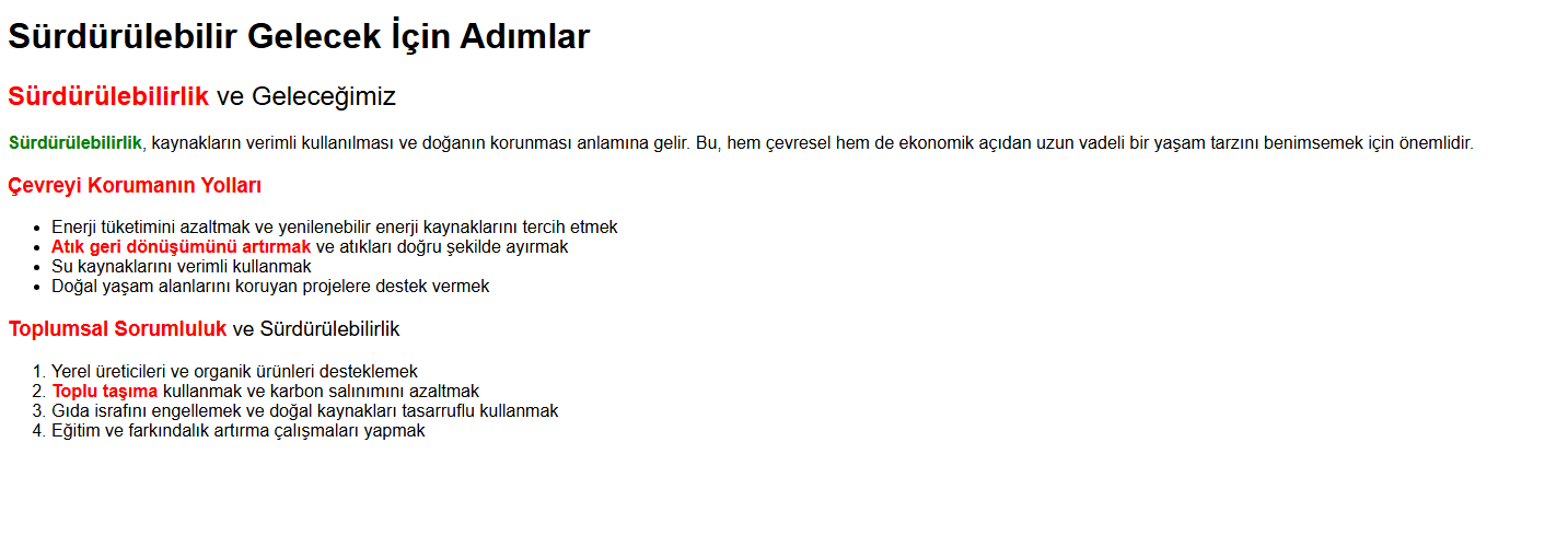 HTML Görünümü