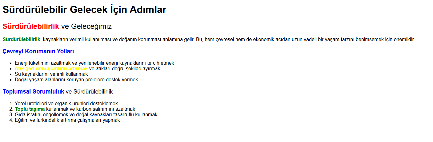 HTML Görünümü